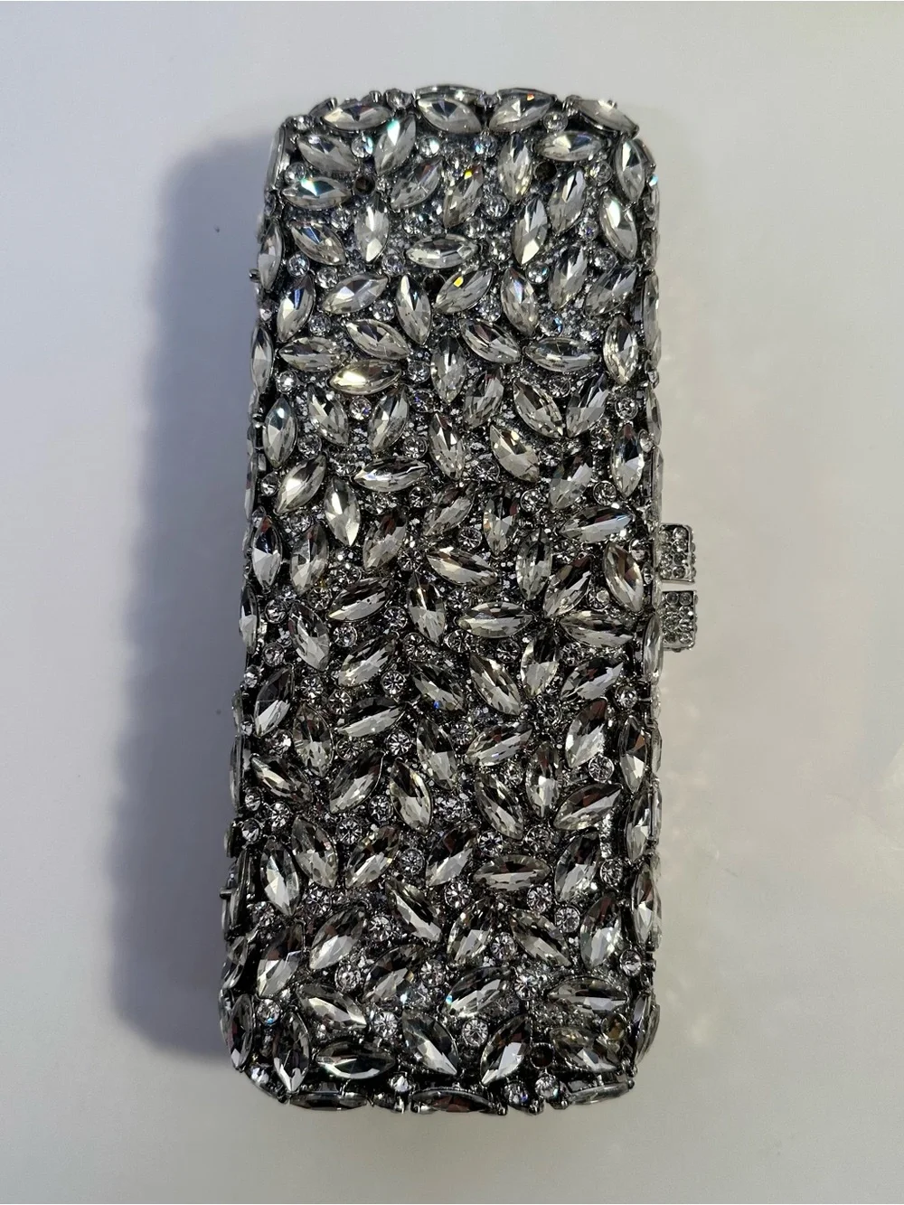 Crystal-Embellished Silver Evening Clutch - Designer Style